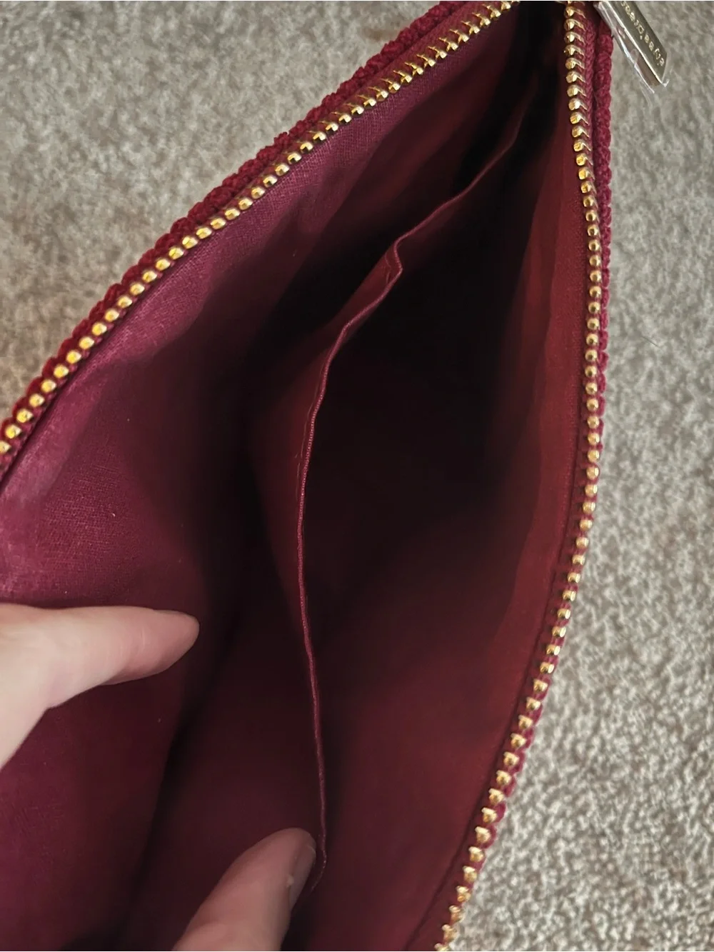 NWOT Corduroy Zipper Cosmetic Pouch in Ruby/Burgundy